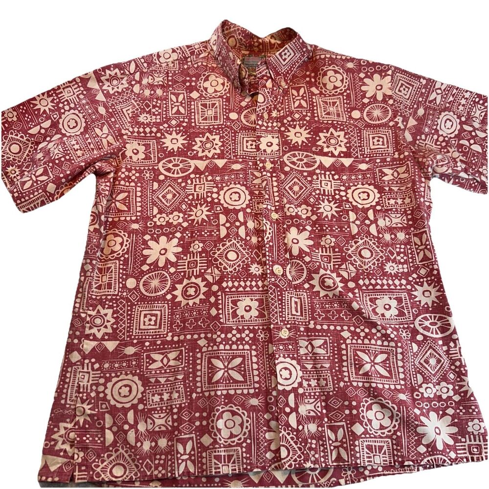 Rey Spooner Commerative Classic Button Hawaiian Reverse Print Shirt SZ L Tribal